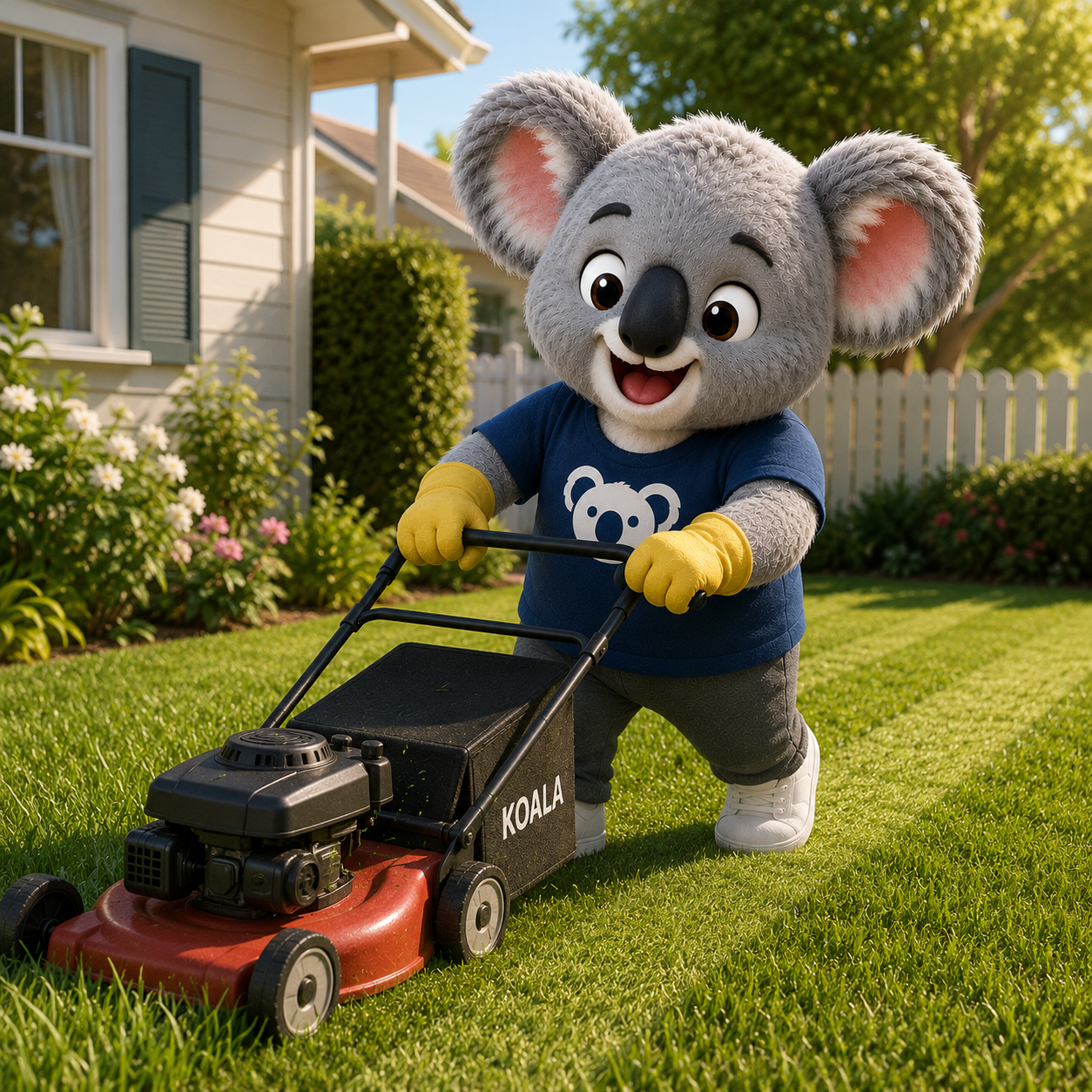 Kona mowing the lawn